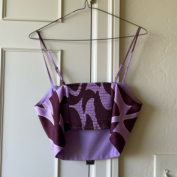 NWT House of Harlow 1960 Burgundy Purple Retro Print Satin Cami Crop Top Medium - Picture 7 of 8